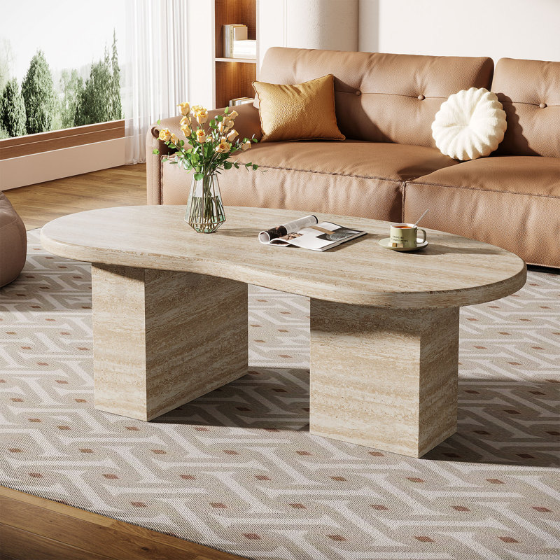 Gracie Oaks 45.3" Oval Coffee Table, All-Wood, Oak | Wayfair